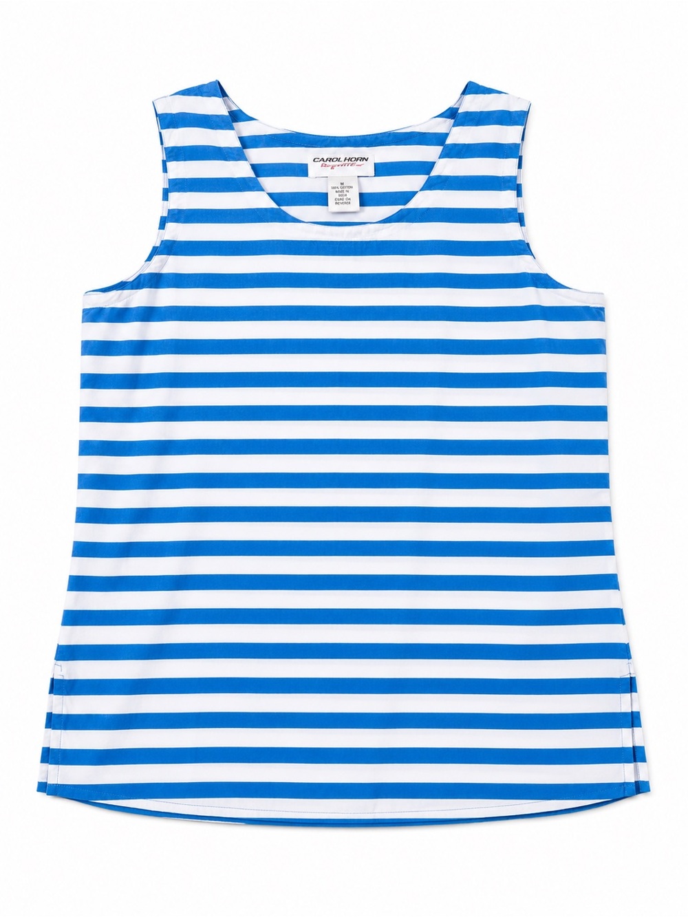 Carol Horn 100% Silk Blue White Stripe Sleeveless Lightweight Nautical Preppy S